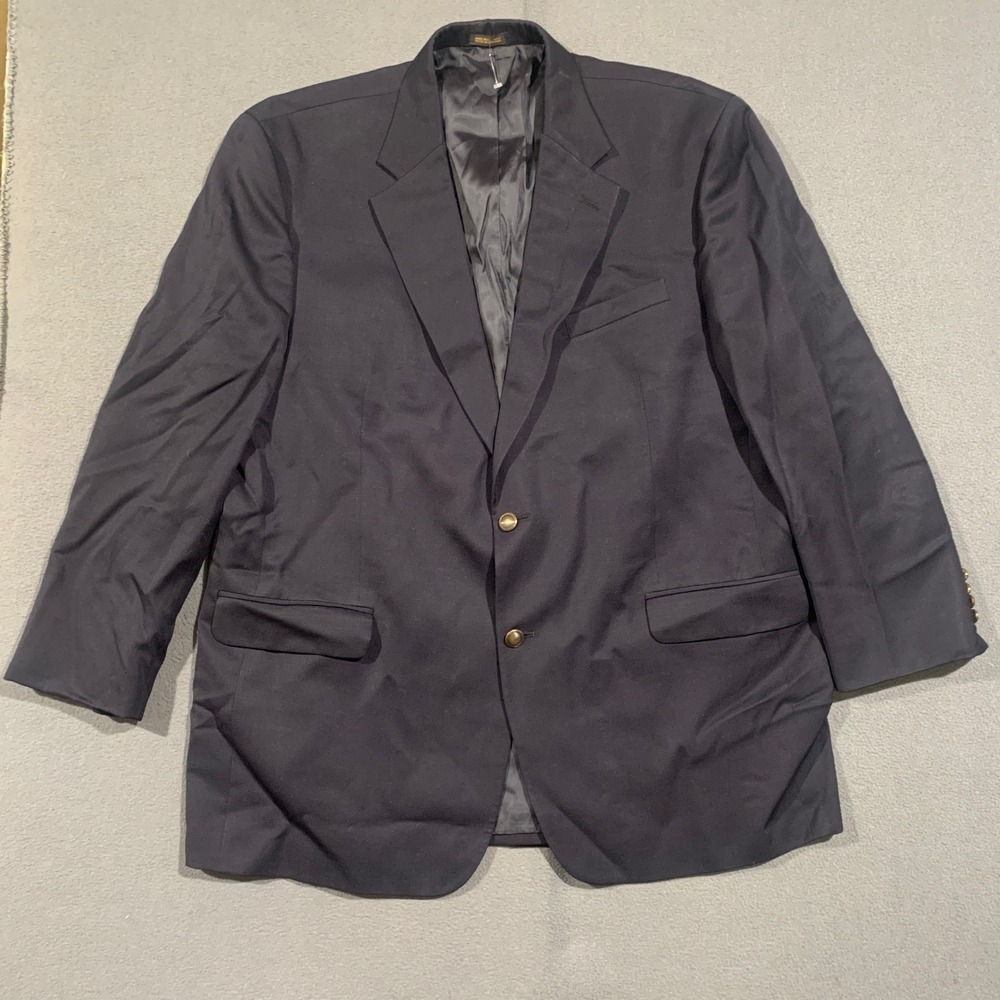 Stafford Executive Blazer Mens 48L Navy Blue Pure Wool Gold Button Sport Coat